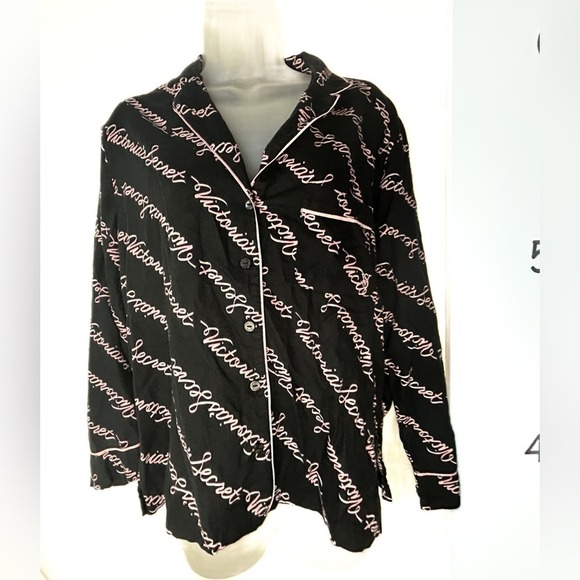 Victoria's Secret Other - Victoria's Secret‎ Black & Pink Spell-out Logo Pajama Top S/P Short